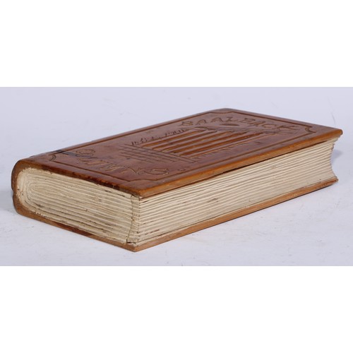 5142 - A Middle Eastern cedrus libani (cedar of Lebanon) novelty box, as a book, carved with a view of the ... 