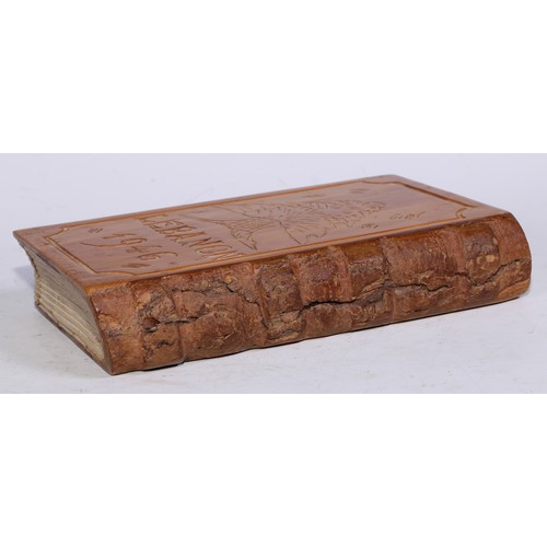 5142 - A Middle Eastern cedrus libani (cedar of Lebanon) novelty box, as a book, carved with a view of the ... 