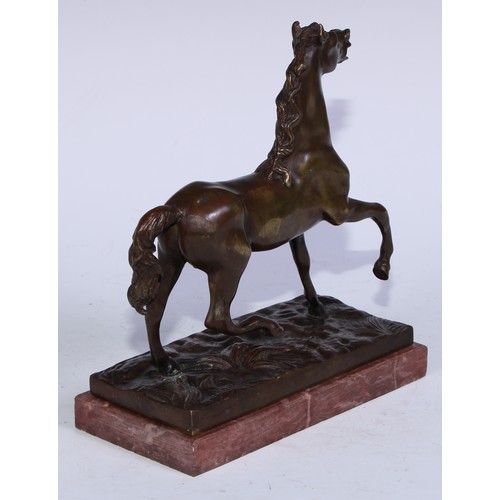 5296 - Continental School (19th century), a brown patinated bronze, of a horse, rectangular marble base, 23... 