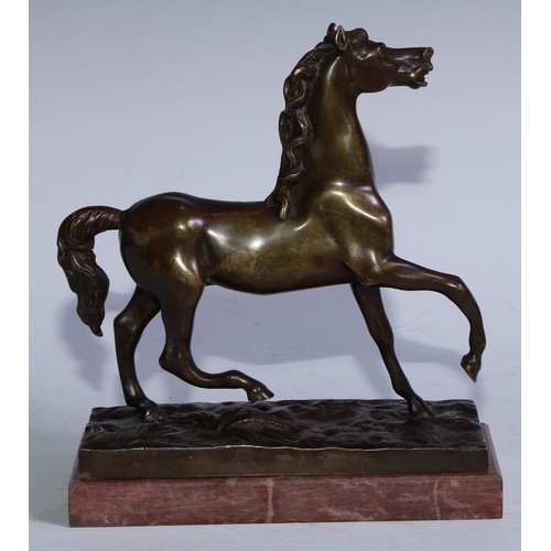 5296 - Continental School (19th century), a brown patinated bronze, of a horse, rectangular marble base, 23... 