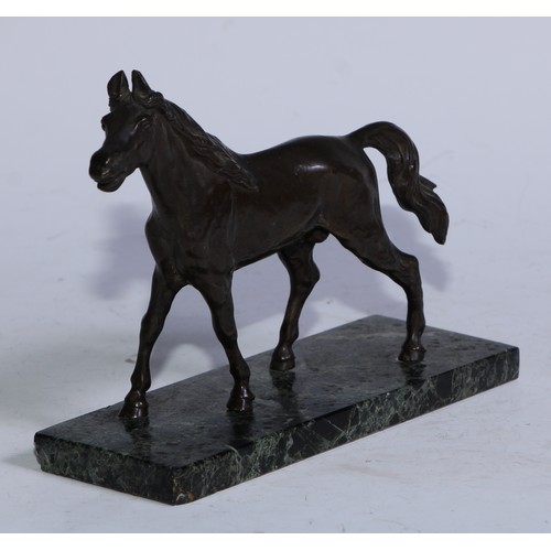 5297 - Continental School (early 20th century), a dark patinated bronze, of a horse, verde antico marble ba... 