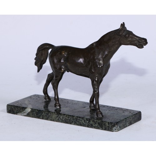 5297 - Continental School (early 20th century), a dark patinated bronze, of a horse, verde antico marble ba... 