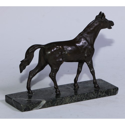 5297 - Continental School (early 20th century), a dark patinated bronze, of a horse, verde antico marble ba... 