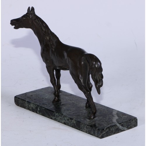 5297 - Continental School (early 20th century), a dark patinated bronze, of a horse, verde antico marble ba... 