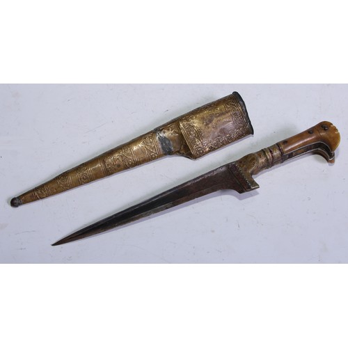 A Middle Eastern pesh kabz dagger, 18.5cm straight blade with broad ...