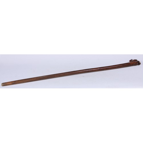 5115 - A Greek walking stick, the L-shaped handle carved with a horse's head, face to verso, 93.5cm long, C... 