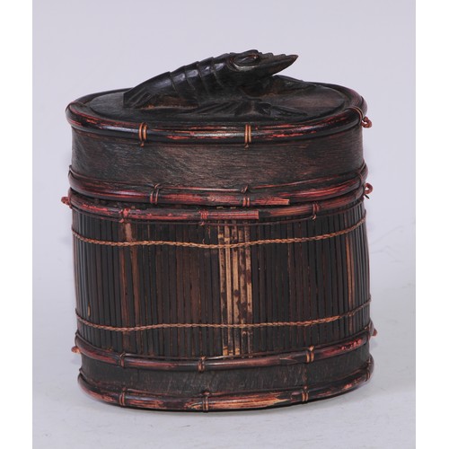 5282 - An unusual 19th century toleware  chinoiserie cylindrical tea caddy, in imitation of Chinese cinnaba... 