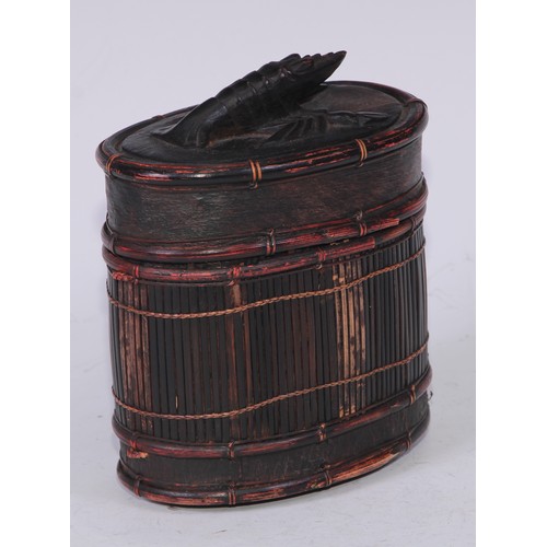 5282 - An unusual 19th century toleware  chinoiserie cylindrical tea caddy, in imitation of Chinese cinnaba... 