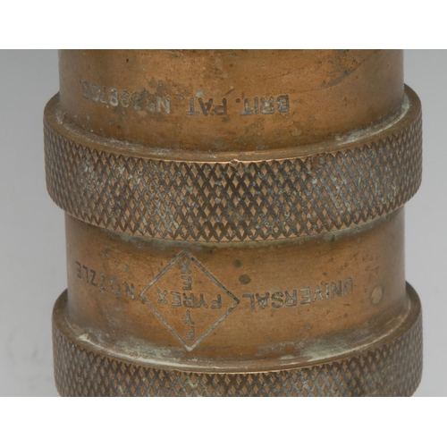 5314 - Fire Brigade History - a 19th/early 20th century brass and copper fire hose nozzle, 52cm long; anoth... 