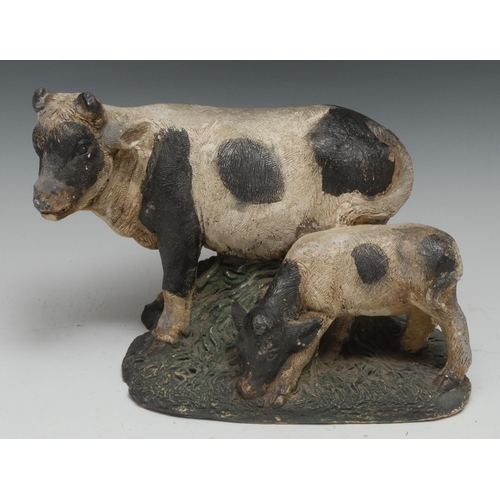 5156 - A painted plaster butcher's shop advertising shop window model, of a cow and calf, 29cm long, first ... 