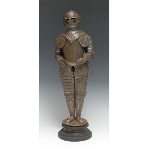 5146 - A miniature display model of a suit of armour, turned base, 43.5cm high