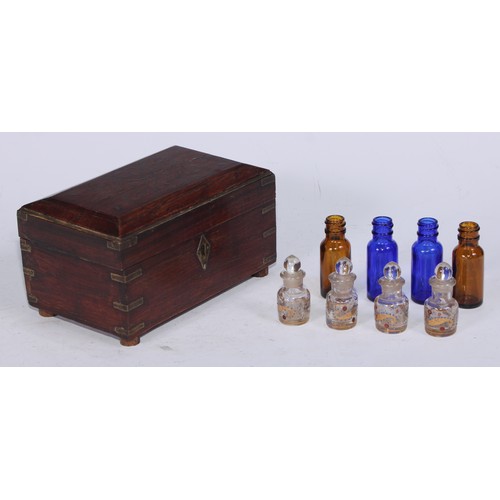 5270 - An Indian hardwood and brass marquetry apothecary medicine or cosmetics box, hinged cover with mirro... 