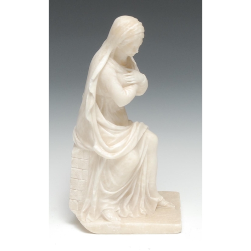 5325 - French School (19th century), an alabaster, Cross my Heart, 29cm high