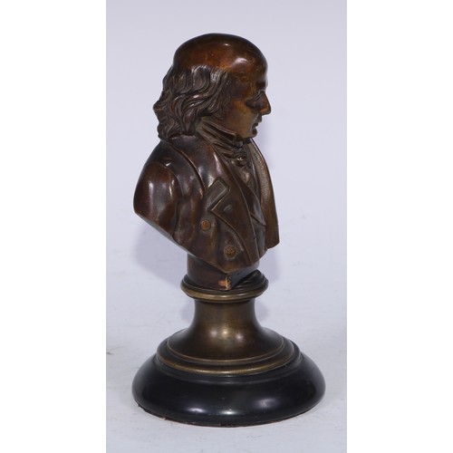 5321 - French School (19th century), a brown patinated bronze library bust, of a literary figure, black mar... 