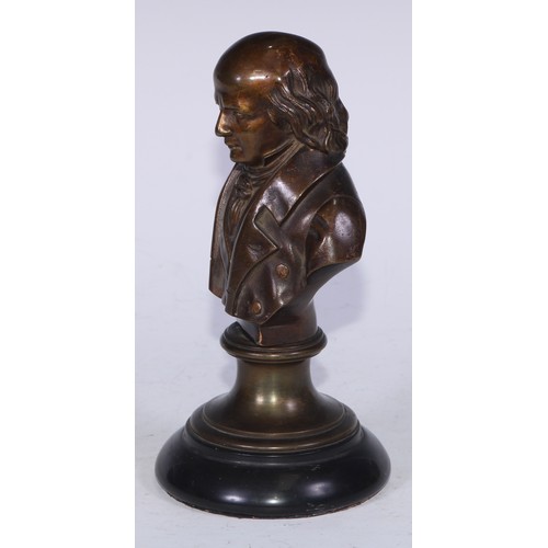 5321 - French School (19th century), a brown patinated bronze library bust, of a literary figure, black mar... 