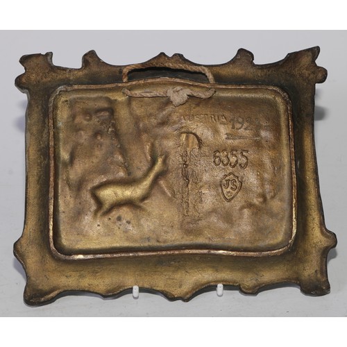 5304 - Cycling - an early 20th century Austrian bronze plaque, cast in relief with deer disturbed by cyclis... 