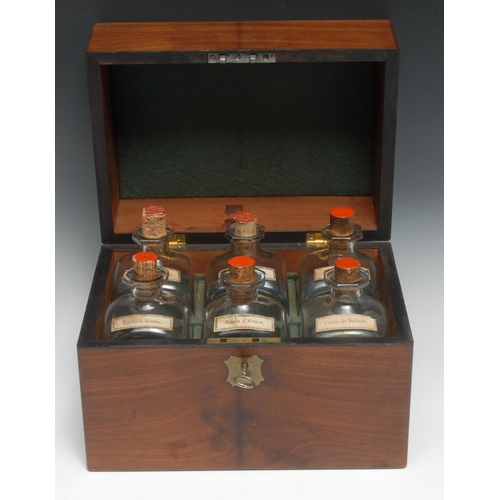 5108 - A George IV mahogany six-section decanter box, hinged cover enclosing six square glass bottles, prin... 