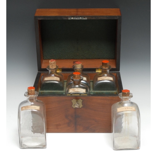 5108 - A George IV mahogany six-section decanter box, hinged cover enclosing six square glass bottles, prin... 