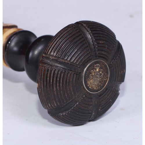 5281 - An unusual 19th century spirally turned walking stick, the engine turned pommel set with an Austrian... 