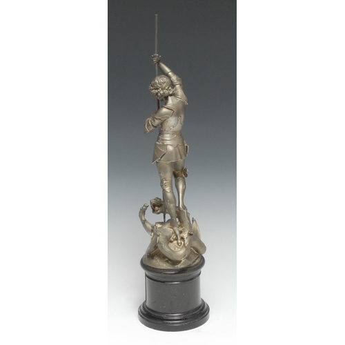 5312 - English School (early 20th century), a silvered bronze, St George Slaying the Dragon, marble and ser... 