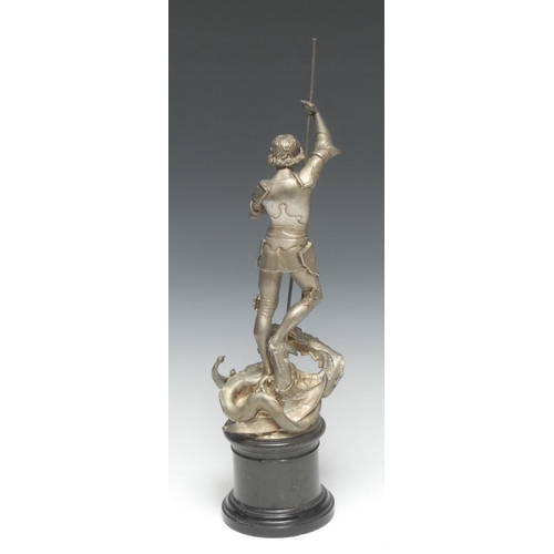 5312 - English School (early 20th century), a silvered bronze, St George Slaying the Dragon, marble and ser... 