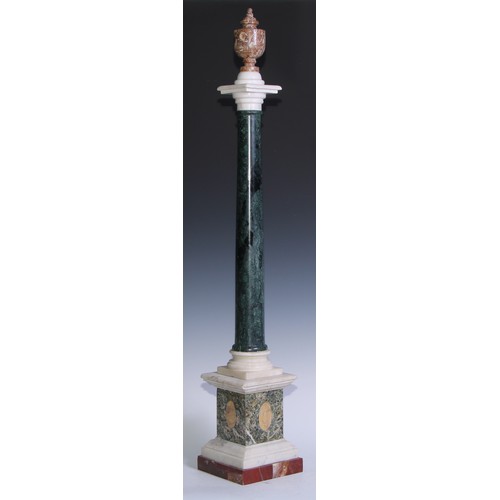 5207 - A substantial Neo-Classical design specimen marble library column, crested by an urn, the plinth bas... 