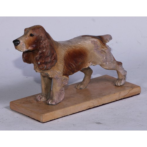 5092 - A Continental cold painted spelter model, of a cocker spaniel, rectangular marble base, 19.5cm long,... 