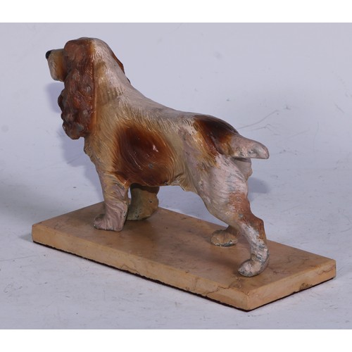 5092 - A Continental cold painted spelter model, of a cocker spaniel, rectangular marble base, 19.5cm long,... 