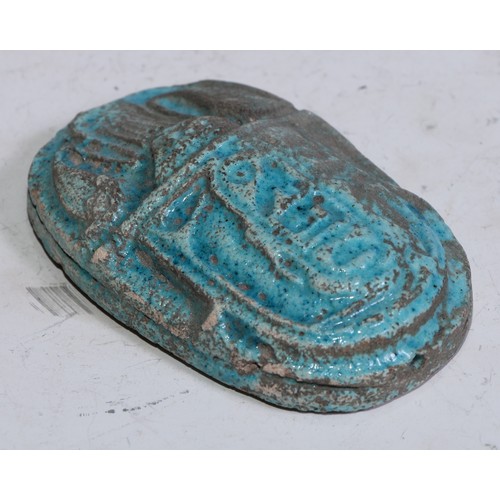 5232 - After the Ancient Egyptian, a faience scarab, in the Grand Tour manner, 8cm long