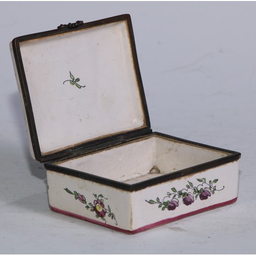 5101 - A French faience rectangular table snuff box, painted in polychrome with sprays of flowers, 9.5cm wi... 