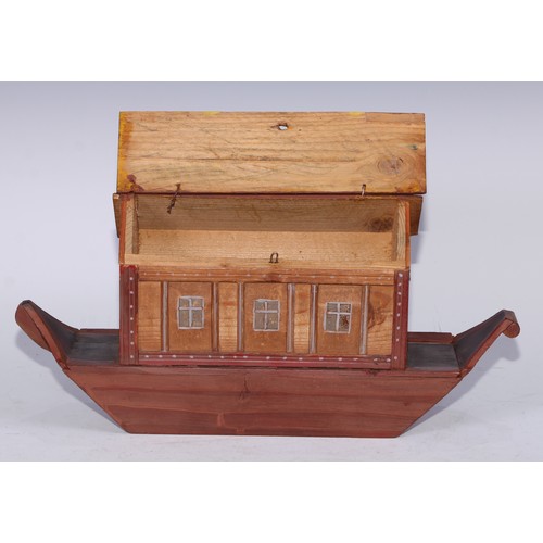 5318 - Folk Art - a German softwood Noah's Ark, 41cm long, late 19th/early 20th century