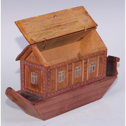 5318 - Folk Art - a German softwood Noah's Ark, 41cm long, late 19th/early 20th century