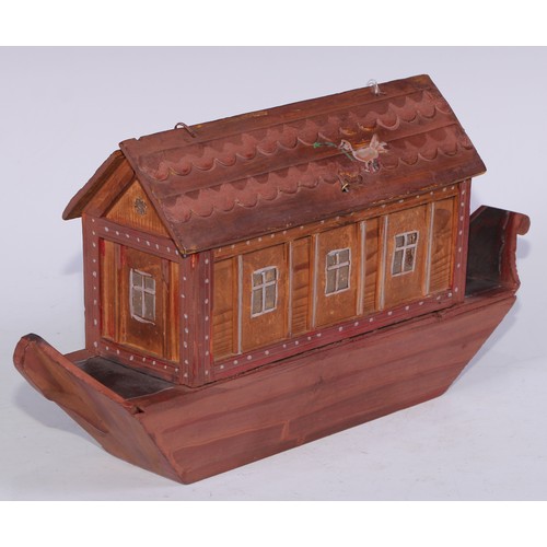 5318 - Folk Art - a German softwood Noah's Ark, 41cm long, late 19th/early 20th century