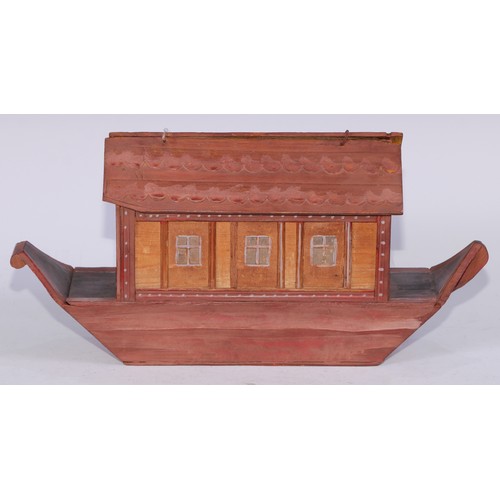 5318 - Folk Art - a German softwood Noah's Ark, 41cm long, late 19th/early 20th century