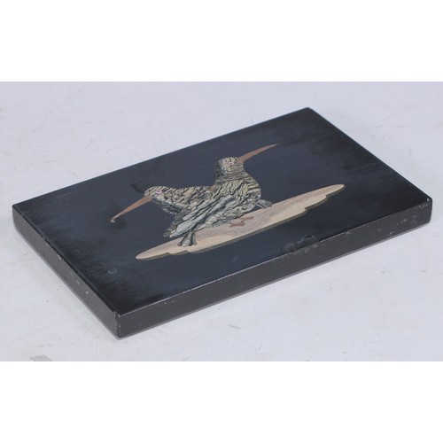 5193 - A pietra dura rectangular panel, inlaid in specimen marble with a pair of birds, 16cm long