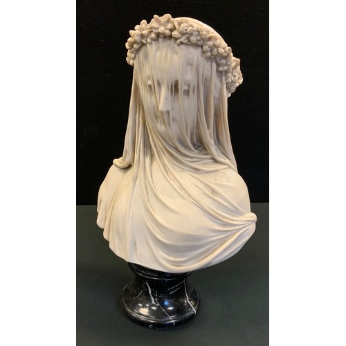 60 - Antonio Frilli (1860-1902), after, Art Studios Sculpture Bust, The Veiled Maiden, veined black base,... 