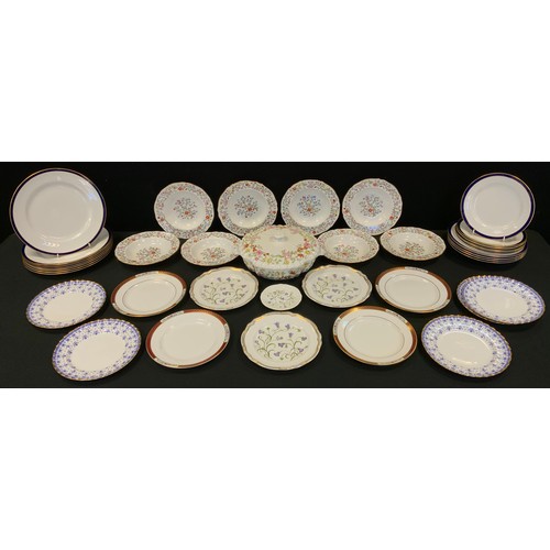 108 - Spode - eleven  Fleur de Blue side plates, two dinner platesl  tureen cover;   eight Shanghai bowls;... 