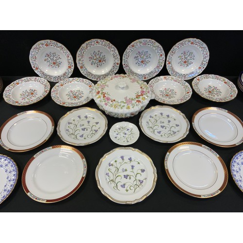 108 - Spode - eleven  Fleur de Blue side plates, two dinner platesl  tureen cover;   eight Shanghai bowls;... 