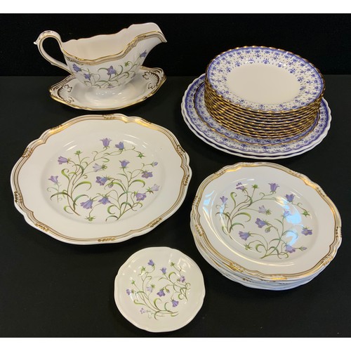 108 - Spode - eleven  Fleur de Blue side plates, two dinner platesl  tureen cover;   eight Shanghai bowls;... 