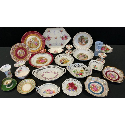 129 - A Limoge shaped circular plate, after Fragenard;  ribbon plates and bowls;  etc