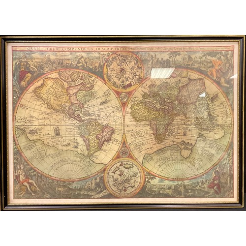 56 - Cartography - two colour maps, facsimiles after the 17th century originals, Hogarth-type frames, the... 