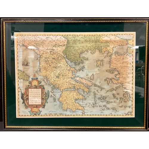 56 - Cartography - two colour maps, facsimiles after the 17th century originals, Hogarth-type frames, the... 