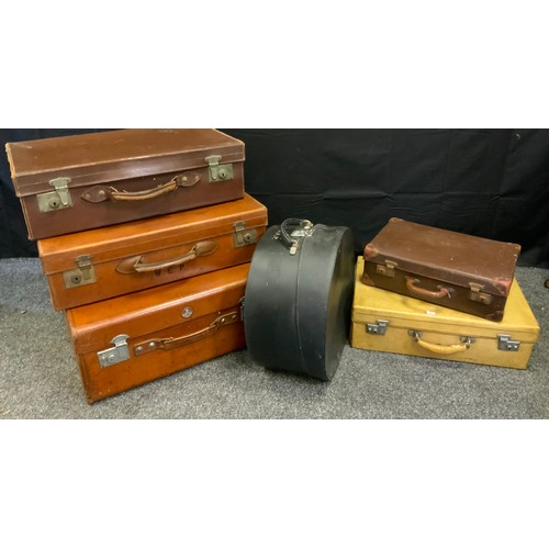 167 - Luggage - a Revelation tan leather suitcase, others various sizes and makers, brown, cream etc,  a h... 