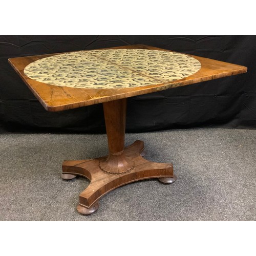 171 - A Victorian rosewood card table, incurved base, bun feet, 91cm wide, c.1860