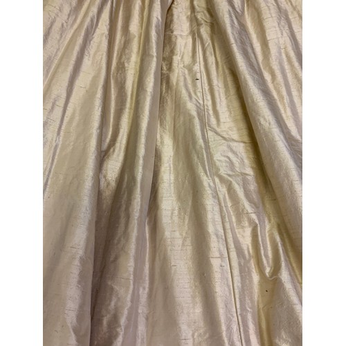 211 - A large pair of silk curtains, interlined, pinch pleats, length 228cm, width 388cm