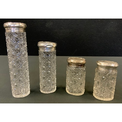 226 - A silver topped and hobnail cut clear glass dressing case jar;  others (4)