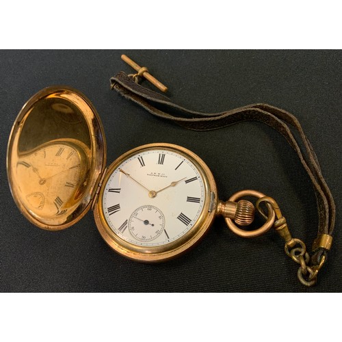 251 - A gold pplated full hunter pocket watch, Waltham