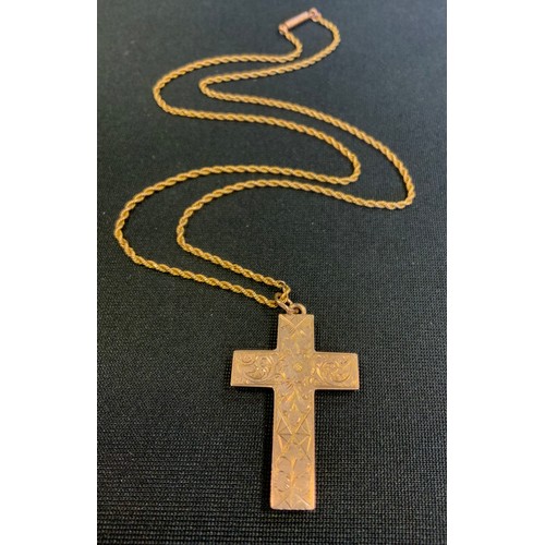 267 - A 9ct gold cross (1.7 grams), on chain a gold coloured metal chain ((5.1 grams total).