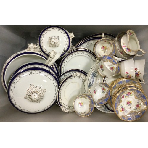 109 - A Paragon Honiton pattern part tea set;   late 19th century Staffordshire gilt and blue part dinner ... 