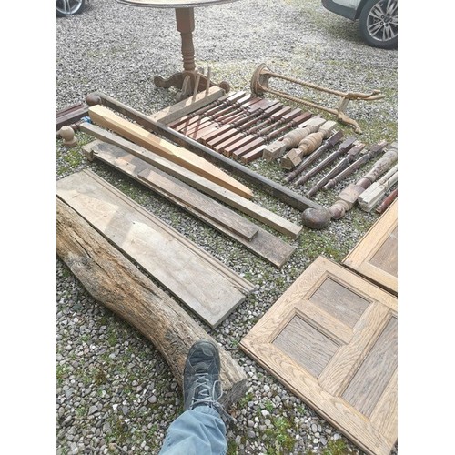 335 - Architectural salvage - an 18th/19th century beam; sections of balustrade, railings and paneling (qt... 